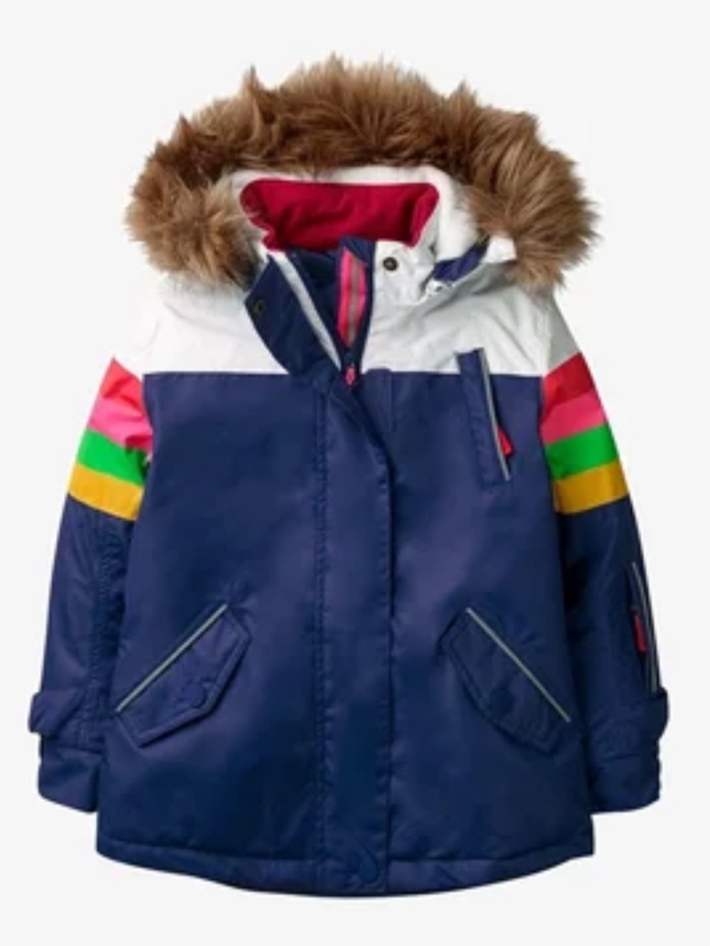 Mini Boden Girls All-Weather Waterproof Jacket Navy Rainbow Stripe